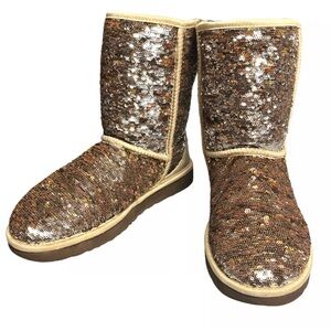 Ugg Women's Classic Boot Short Boot Champagne Sequins, Sparkles  Sz 8. New